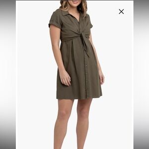 Ripe Maternity Colette Tie Linen Maternity Dress Olive Size M